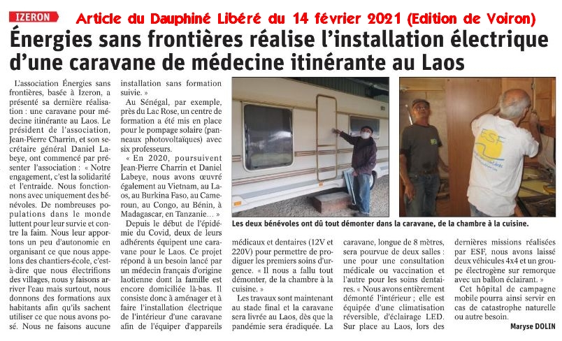 Installation électrique d'une caravane médicale pour le Laos